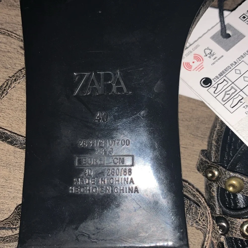 NWT ZARA LEATHER SQUARE TOE LACE UP SANDALS - Picture 11 of 11